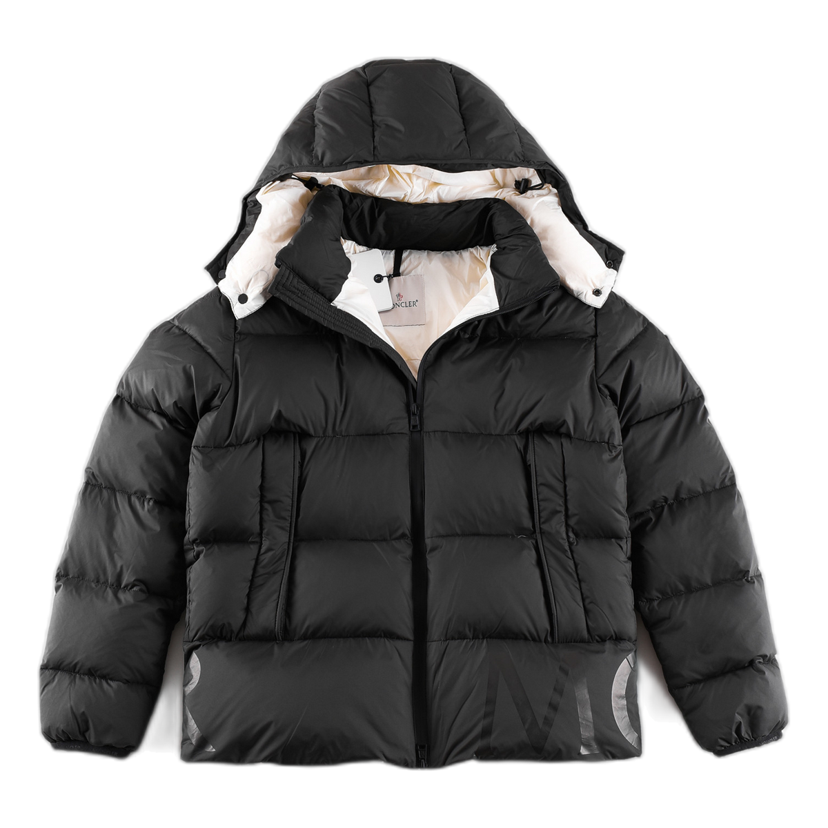 Moncler Logo-Hood Down Puffer Jacket with Contrast Lining in Black