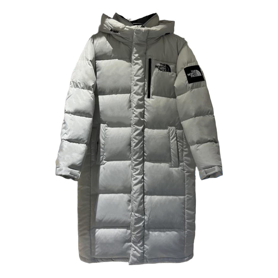 The North Face Color-Block Long Hooded Down Coat – Grey