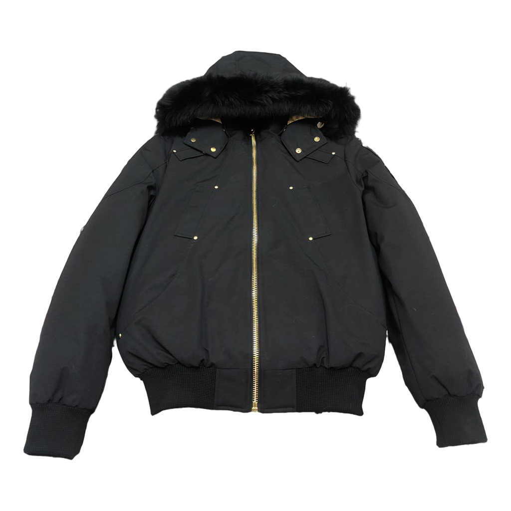 Moose Knuckles Gold Ballistic Fur-Trim Down Bomber Jacket – Black