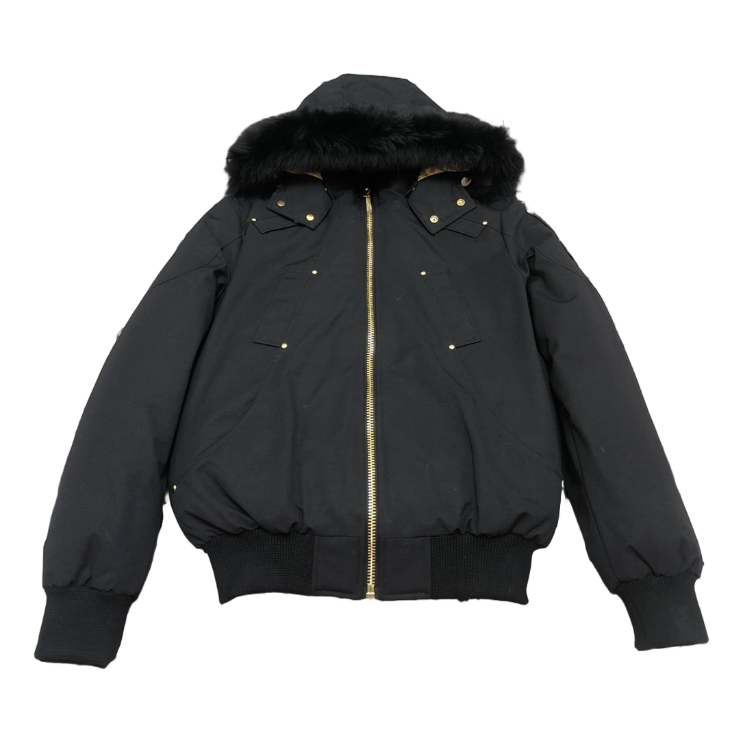 Moose Knuckles Gold Ballistic Fur-Trim Down Bomber Jacket – Black