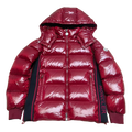Moncler Glossy Red Hooded Down Puffer Jacket with Logo Zip