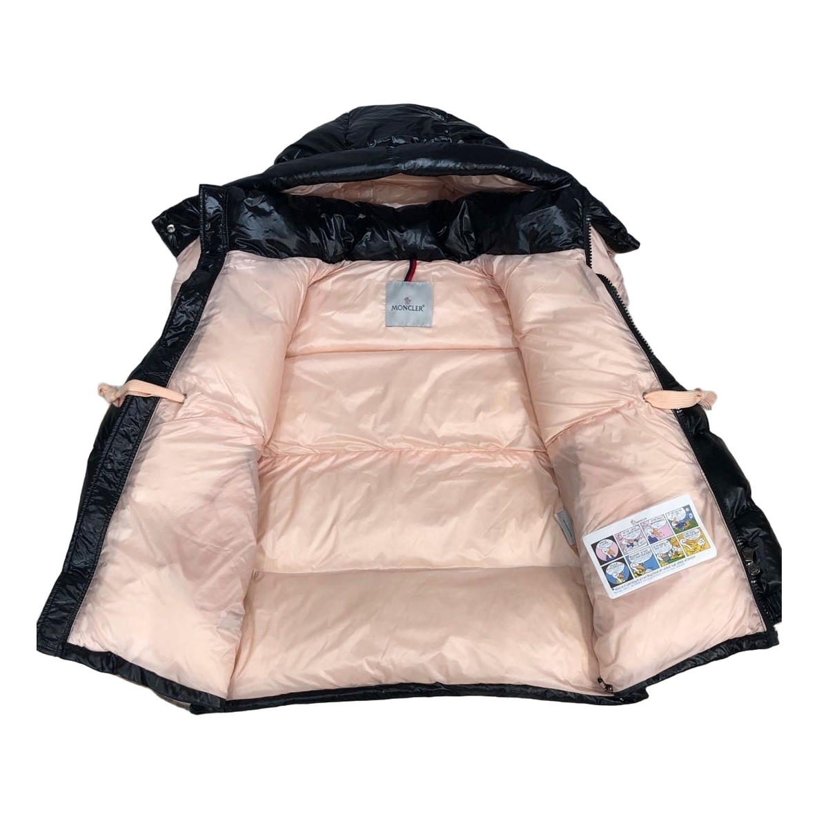 Moncler Glossy Short Down Puffer Jacket with Mountain Badge - Black
