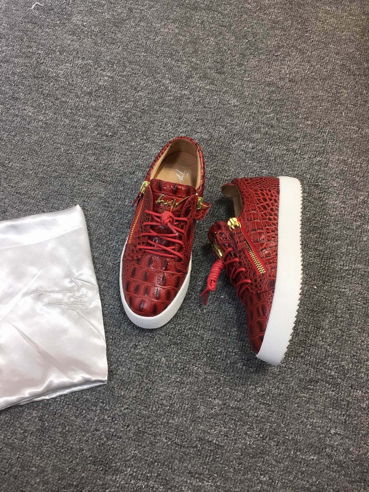 Giuseppe Zanotti Red Croc-Embossed Low-Top Sneakers