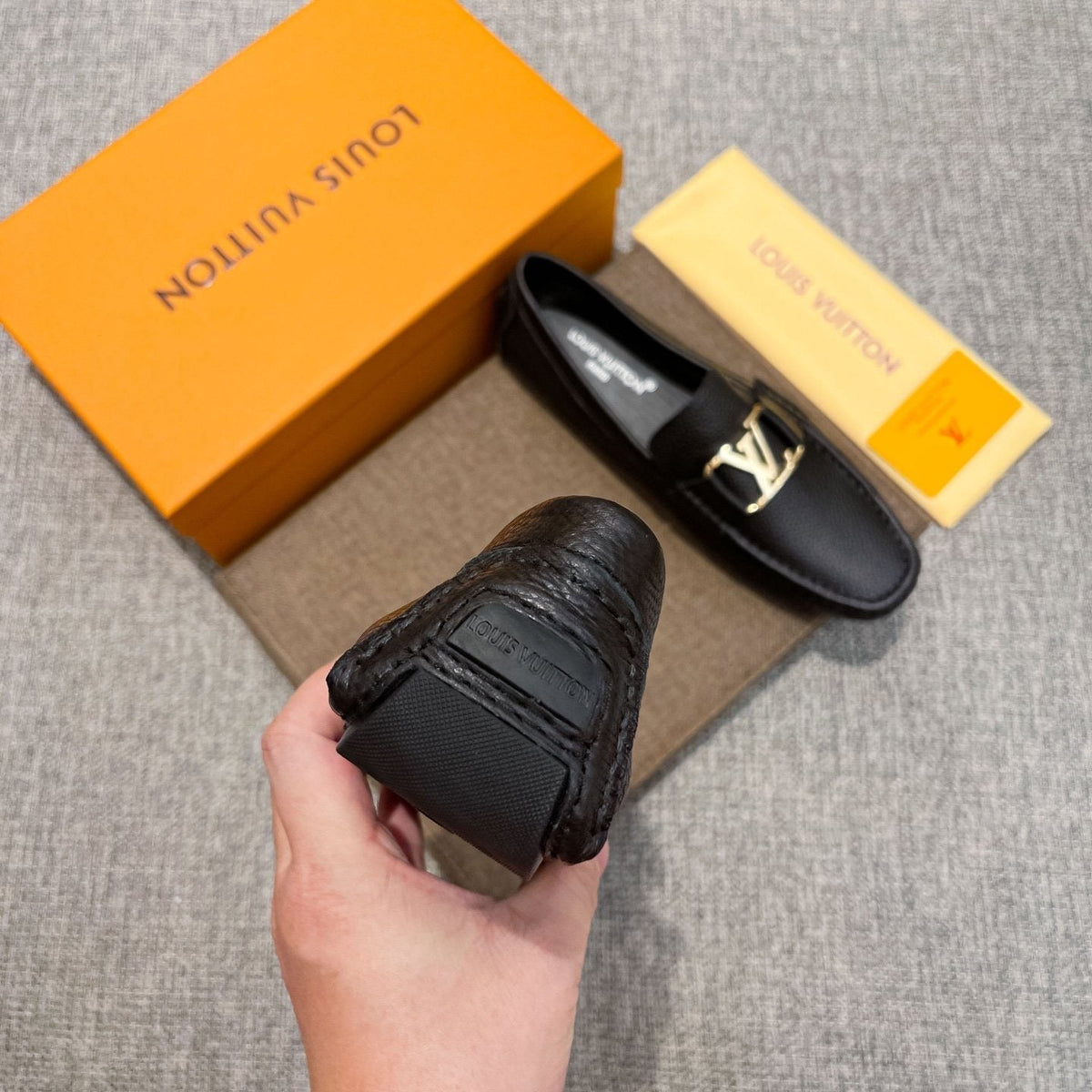 Louis Vuitton Men's Black Leather Hardware Loafers