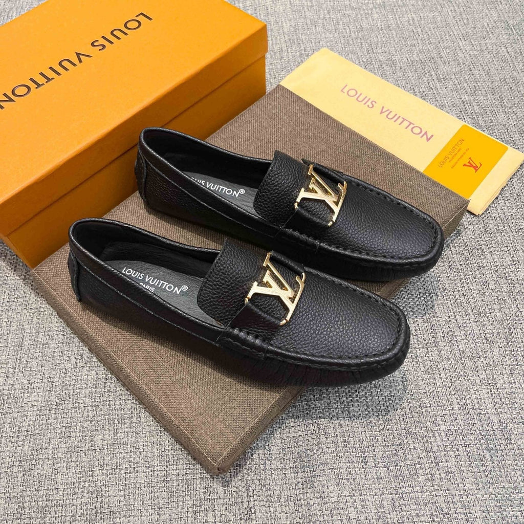 Louis Vuitton Men's Black Leather Hardware Loafers