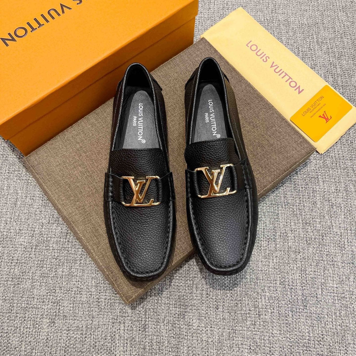 Louis Vuitton Men's Black Leather Hardware Loafers