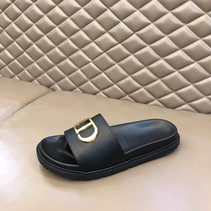 Dior Men's Black Gold-Tone CD Slide Sandals