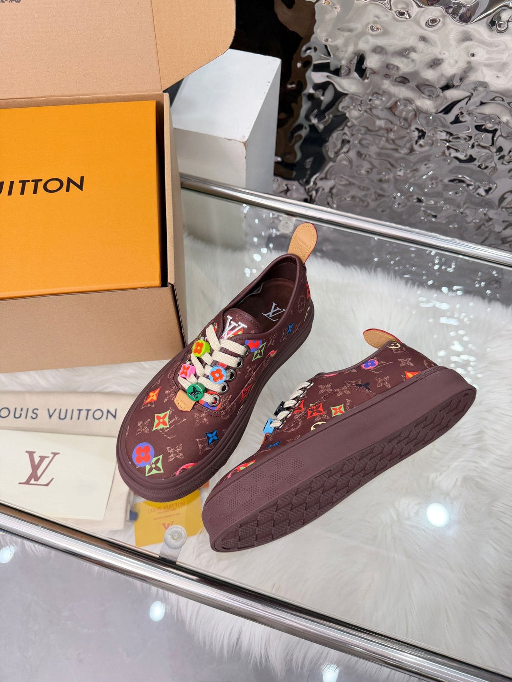 Louis Vuitton Burgundy Motif Low-Top Sneakers
