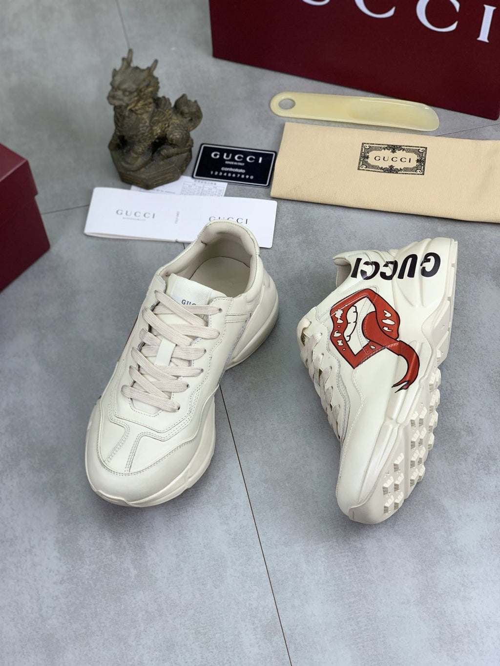 Gucci Cream White Graphic Chunky Sneakers