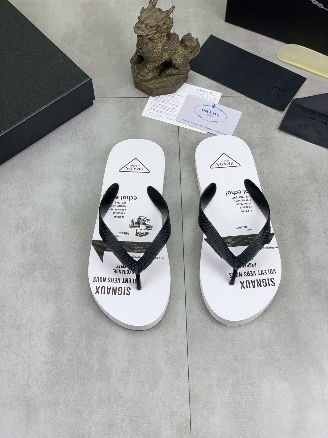 Prada White & Black Graphic Flip-Flops