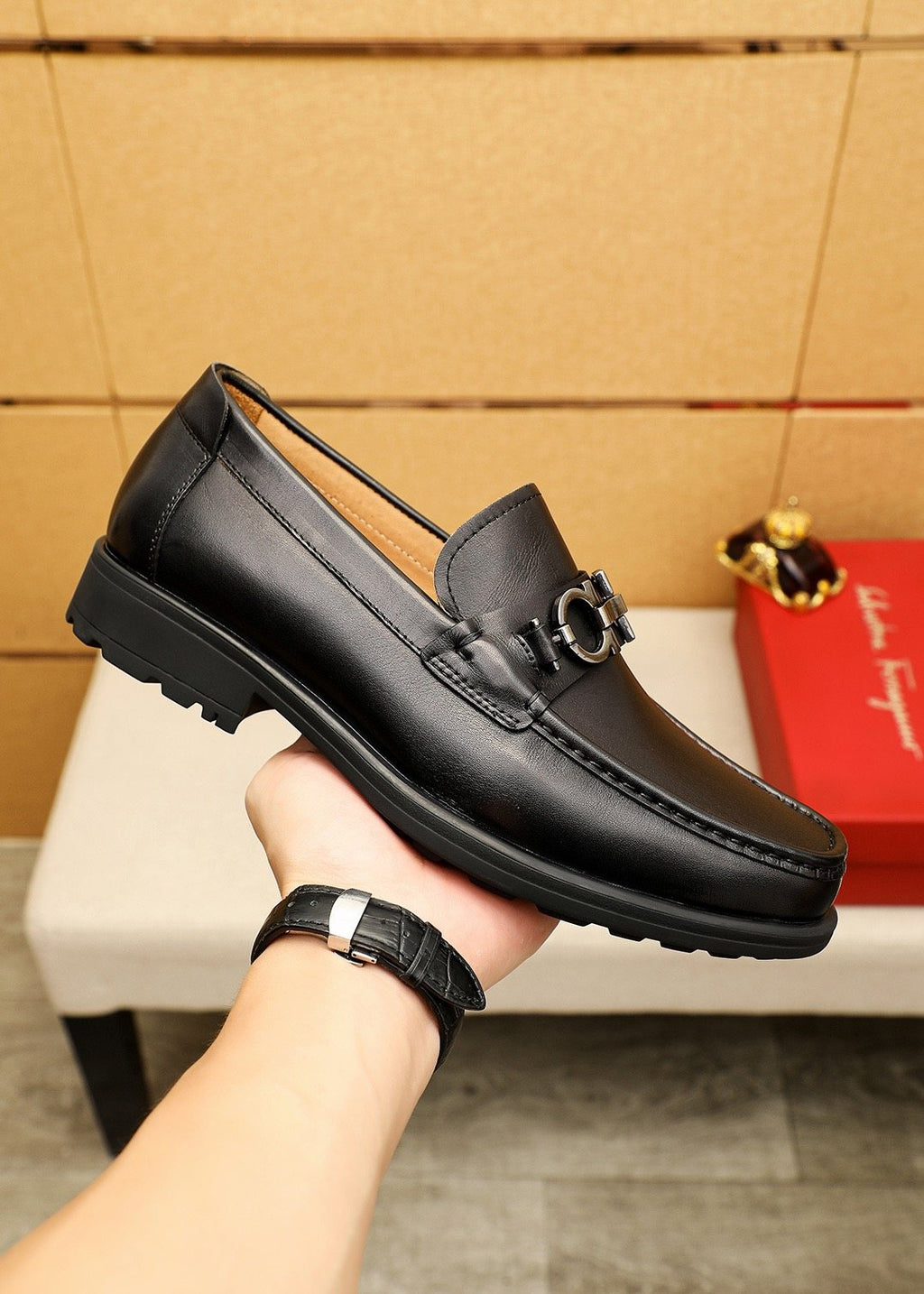 Ferragamo Black Bit Loafers