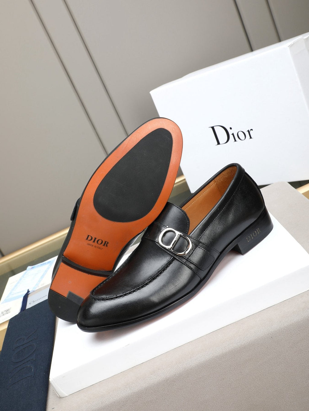 Dior Black Buckle Loafers