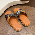 Burberry Plaid Cross-Strap Slide Sandals - Contoured Footbed