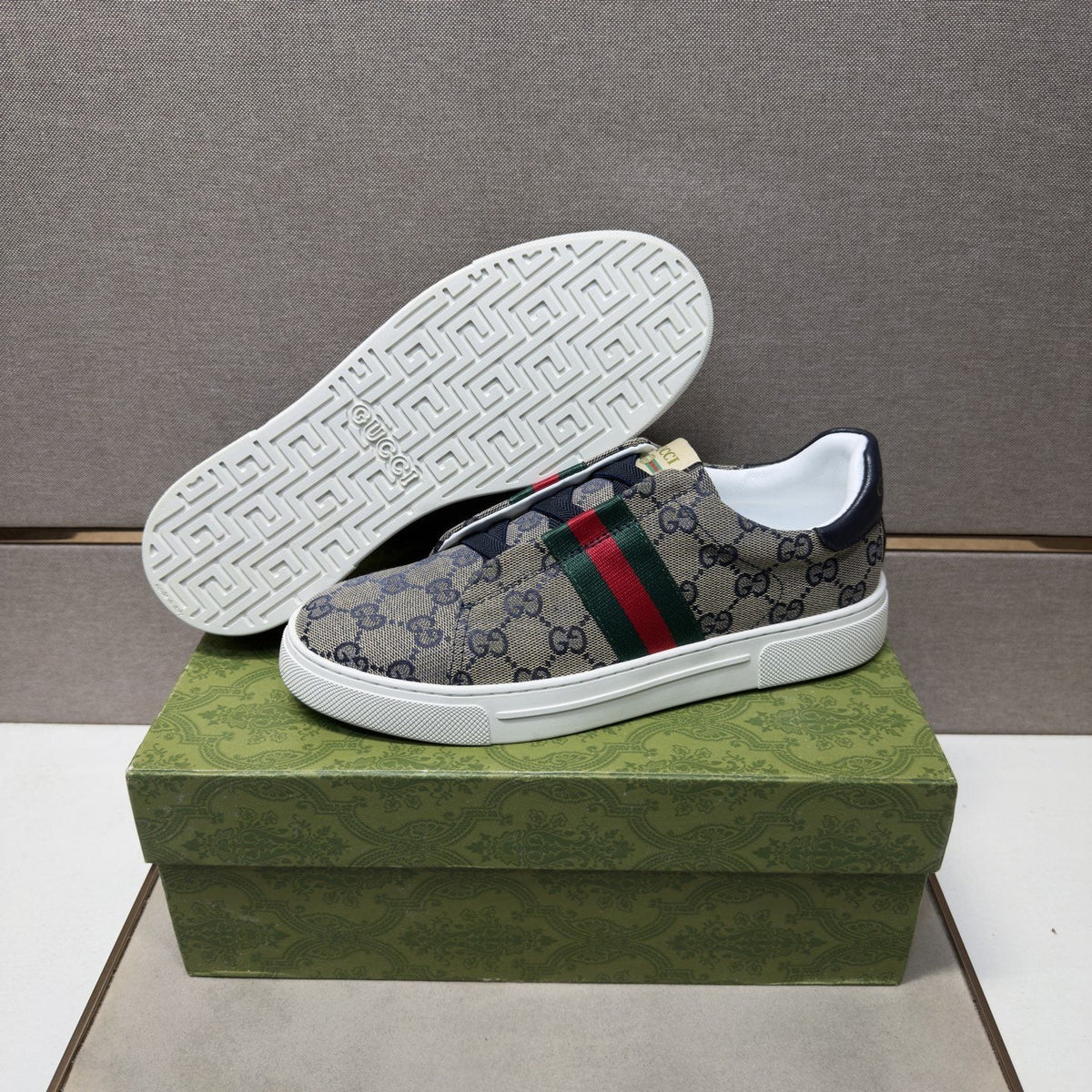 Gucci Men’s Monogram Web Slip-On Shoes