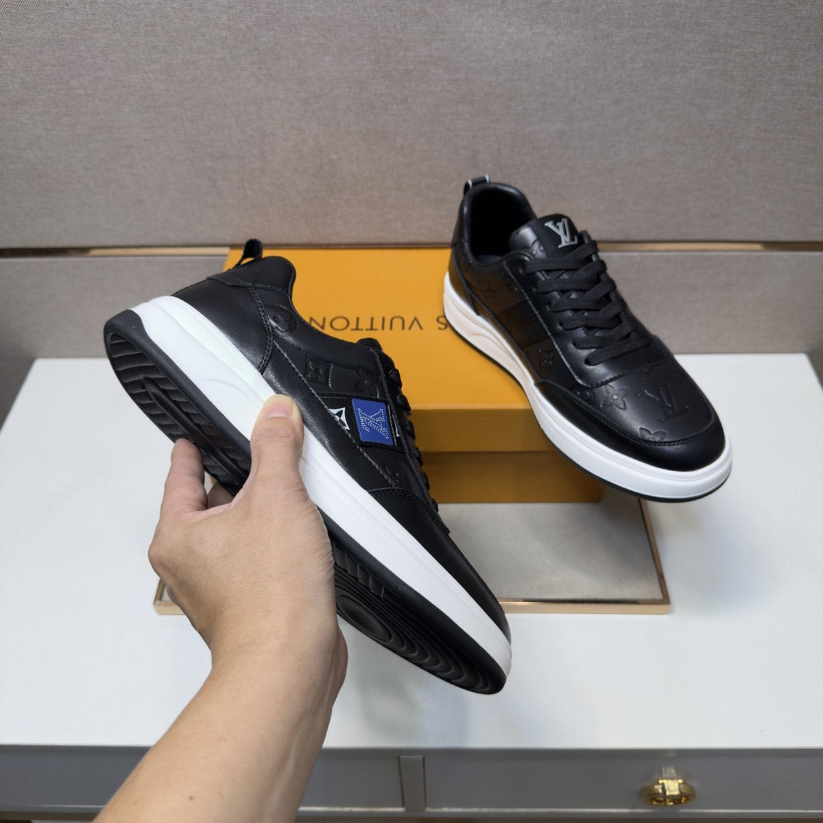 Louis Vuitton Blue-Accent Low-Top Sneakers