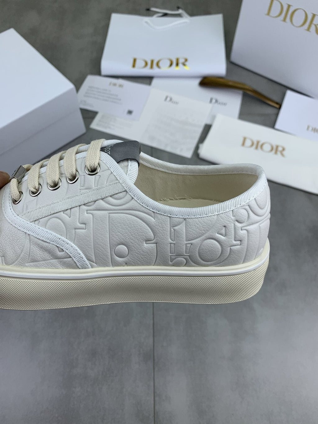 Dior White Embossed Low-Top Sneakers