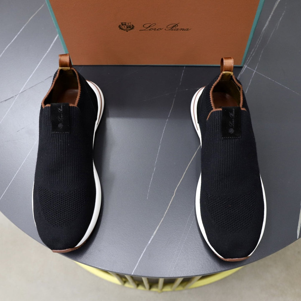 Loro Piana Men's Charcoal Knit Slip-On Sneakers