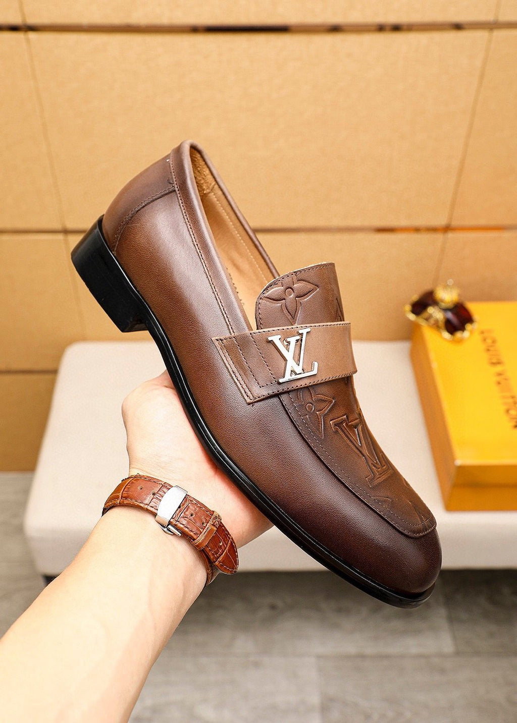 Louis Vuitton Men's Embossed Leather Loafers