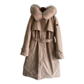 Prada Belted Faux Fur-Trim Hooded Coat – Blush Beige