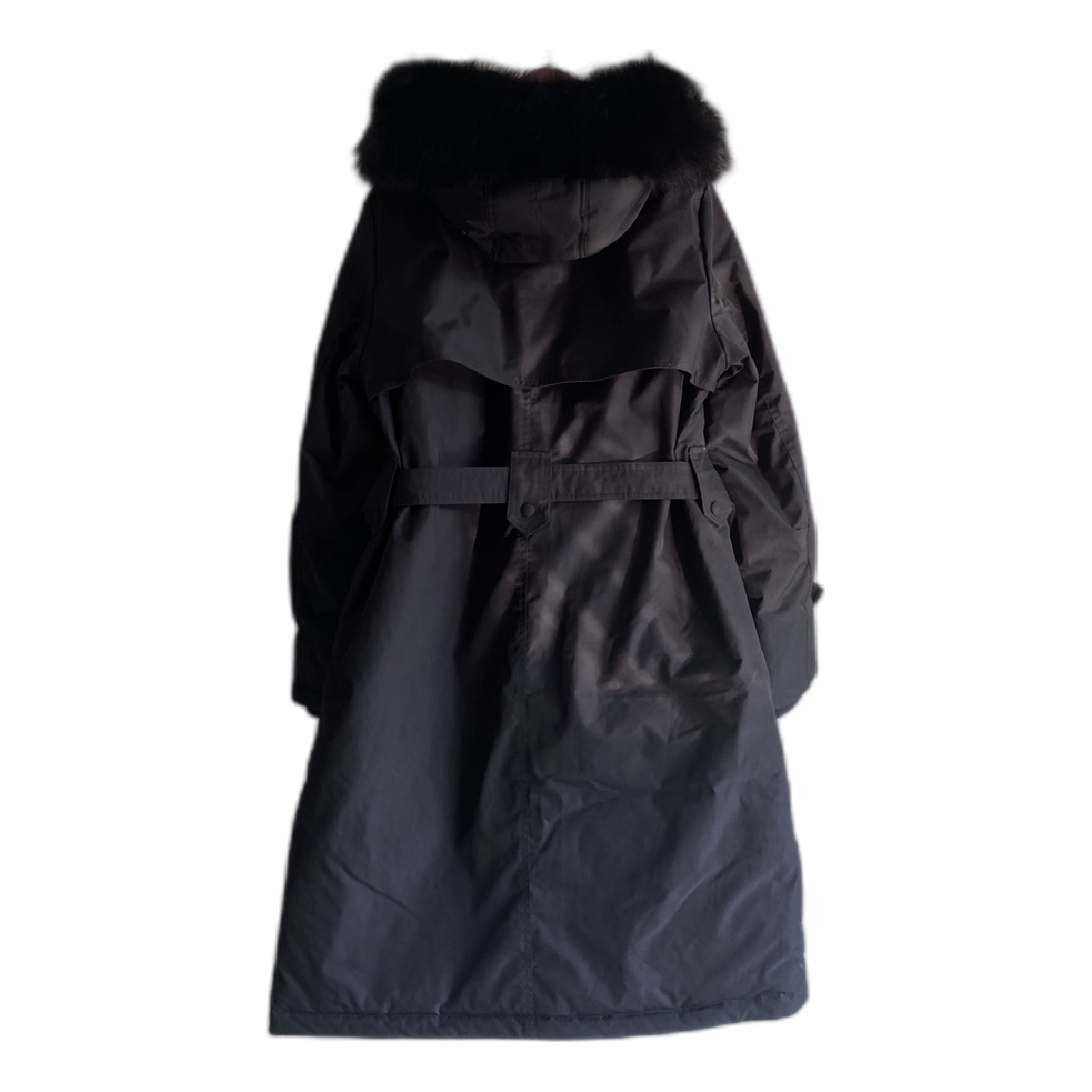 Prada Belted Faux Fur-Trim Hooded Coat – Black