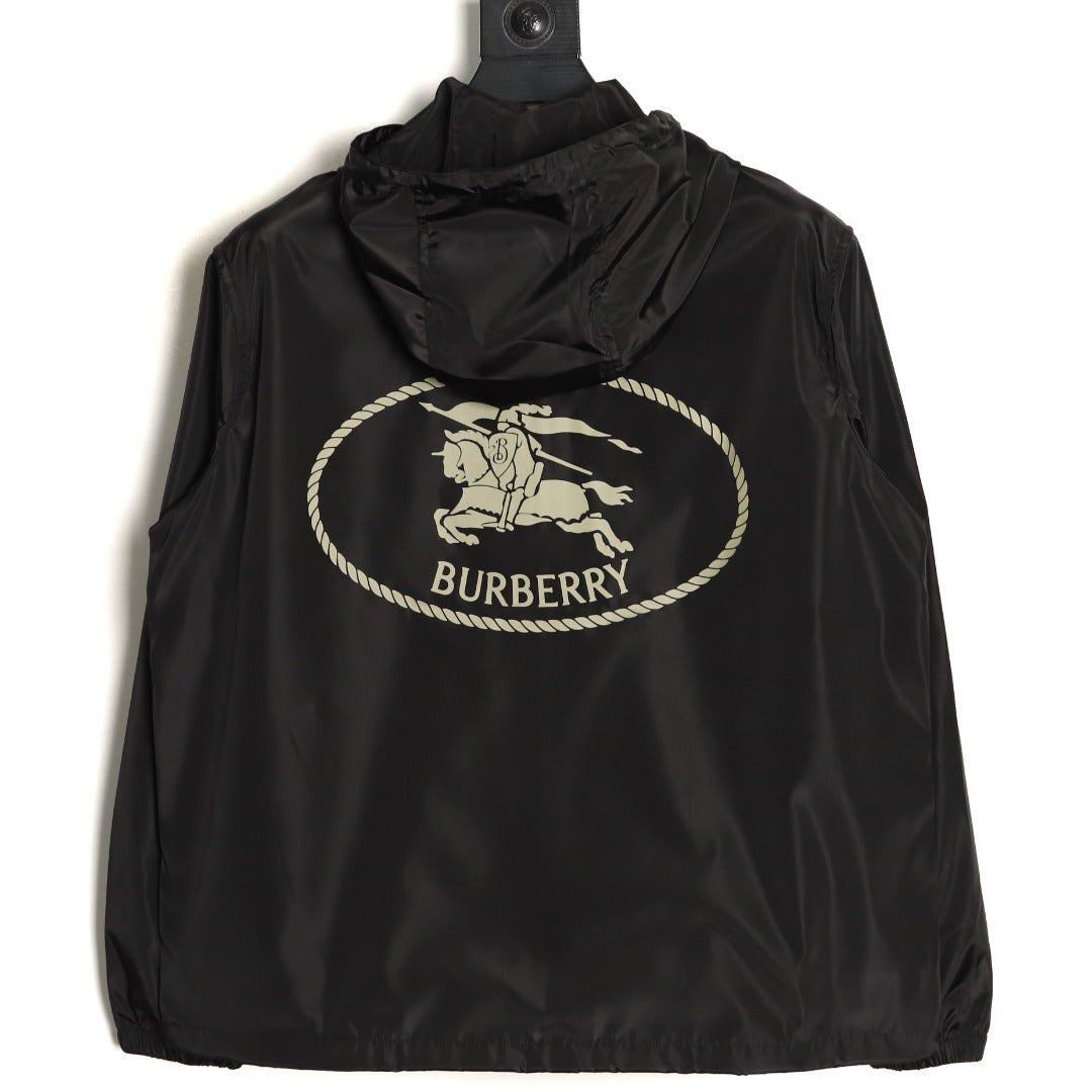 Burberry Oval Equestrian Back-Graphic Hooded Jacket - Black